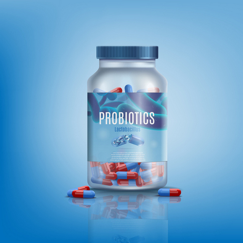 Probiotic capsules in bottle