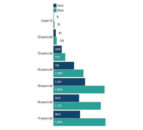 The sharpest rise in treatment figures was seen among under-14s, jumping to 969 within the space of a year. Officials didn't breakdown exactly how many of these hailed from the youngest age group