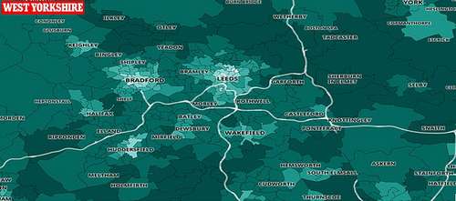 People in the West Yorkshire countryside surrounding the cities of Leeds and Bradford were more likely to get a Covid jab