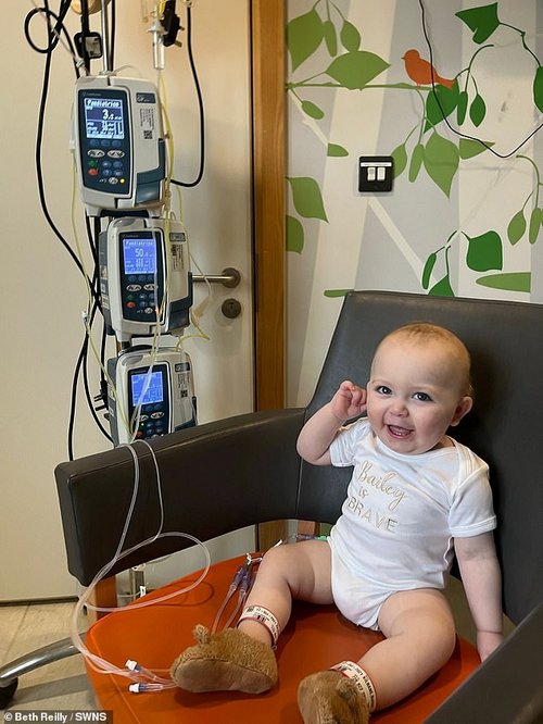 Beth said: 'I think that's just because he's such a happy baby. He doesn't seem sick because he's just so smiley'