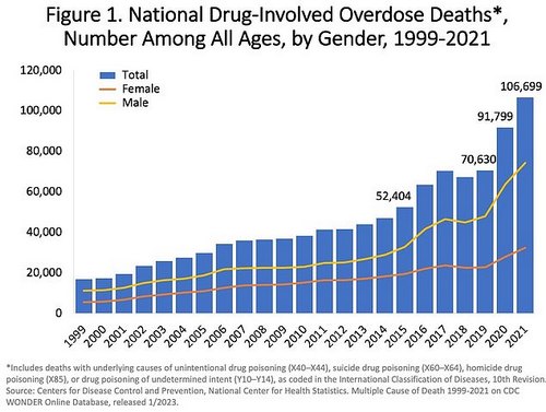 More than 106,000 people in the US died from drug-involved overdose in 2021, including illicit drugs and prescription opioids