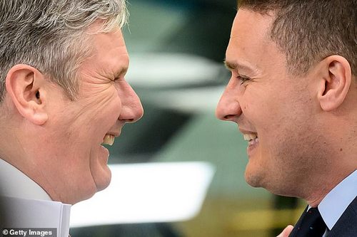 Shadow Health Secretary Wes Streeting greets Starmer before giving his speech at the Labour Party conference on reforming the NHS