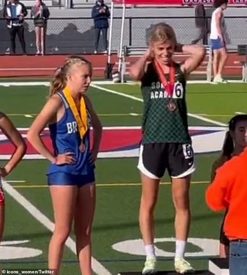 Athena Ryan's second place finish (right) pushed Adeline Johnson (left) out of the running for the women's state title on Saturday. Ms Ryan, who transitioned from male to female, had been running in the boys' team for Sonoma Academy until 2021, when she switched to the girls' team