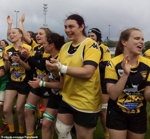 World Rugby's policy states trans women who transitioned after puberty cannot compete in women's rugby. French rugby player Alexia Cerenys (center), who transitioned at age 25, is still able to compete in France after its rugby federation voted in favor of trans participation