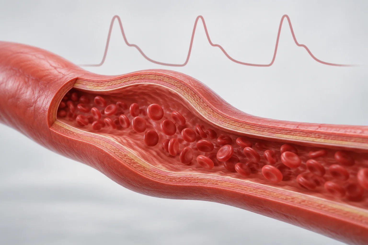 Illustration of an artery and a subtle pressure waveform